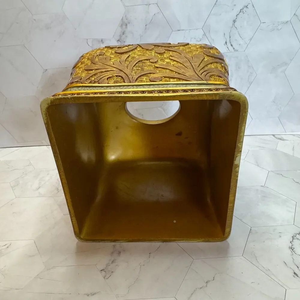 Vtg Tissue Box Cover Ornate Decorative Square Resin Baroque Scrolling Leaf EUC